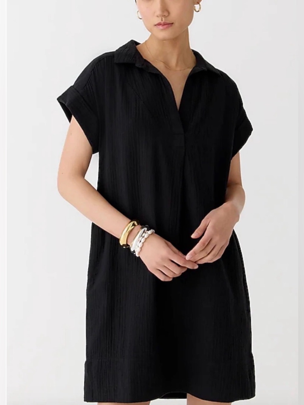 NWT J CREW V NECK BLACK GAUZE SHIRT DRESS SIZE XS